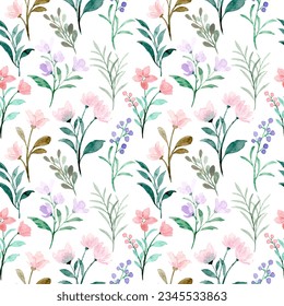 Soft wild floral watercolor seamless pattern for background, fabric, textile, fashion, wallpaper, wedding, banner, sticker, decoration etc.