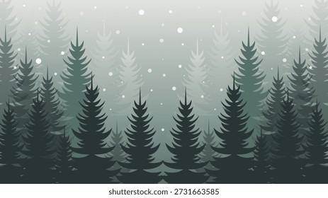 Ilustração de floresta de inverno macia com pinheiros camadas neblina atmosfera neblina e humor natureza calma ideal para banners sites wallpapers apresentações e arte de design criativo