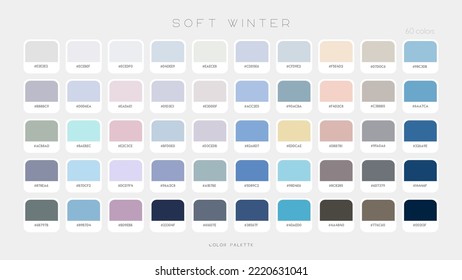 Soft Winter Palette. Fashion cold color trends. Color palette forecast of the future shades. Vector template illustration EPS10