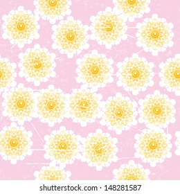 soft winter seamless with abstract vector snowflakes or flowers on pink background