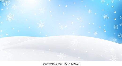 Vetor de inverno macio com neve suave, partículas brilhantes e flocos de neve brancos. Um fundo universal para cartões de férias, banners e design sazonal.