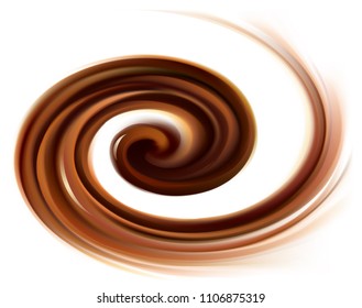 Soft wonderful mixed dark beige curvy eddy ripple luxury fond. Beautiful yummy volute fluid melt sweet choco cremy surface with space for text on glowing milky white stripe in middle of funnel