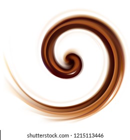 Soft wonderful mixed dark beige curvy eddy ripple luxury fond. Beautiful yummy volute fluid melt sweet choco cremy surface with space for text on glowing milky white stripe in middle of funnel