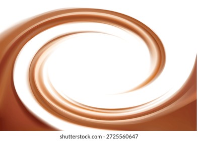 Suave maravilloso mezclado beige oscuro curvy eddy ripple de lujo aficionado. Hermosa deliciosa voluta fluida derretir dulce choco cremosa superficie con espacio para texto en franja blanca lechosa brillante en medio del embudo