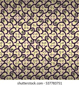 Soft yellow beige fancy seamless pattern in microbiology style. Plain puzzle repeatable backdrop. Shining, graphic design for ads, wallpaper, textile or other purpose. Retro motif. Vector background.