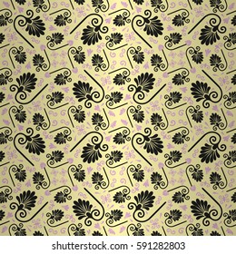 Soft yellow beige fancy seamless pattern in organic style. Smooth puzzle repeatable backdrop. Shining, graphic design for game, curtain, banner or other purpose. Retro motif.