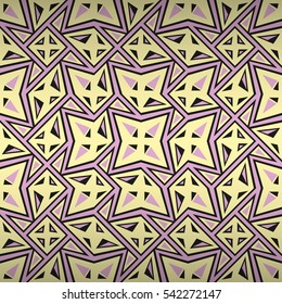 Soft yellow beige geometric seamless pattern in particle style. Entangled mosaic repeatable backdrop.