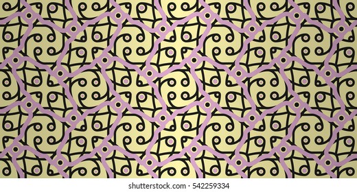 Soft yellow beige ornamental seamless pattern in tracery style. Colored, contrast design for fabric, banner, game or other purpose. Intricate mosaic repeatable backdrop.