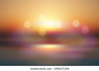 Color suave amarillo y marrón de fondo abstracto para el diseño web, afiche, banner. Horizonte con océano, playa, cielo, sol y bengalas. Fondo de escritorio de la puesta de sol. Plantilla para la venta de verano cartel EPS10