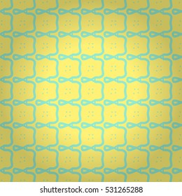 Soft yellow decorative seamless pattern background in indian style. Bright, symmetrical design for banner, web, fabric or other purpose. Knotty puzzle repeatable backdrop.