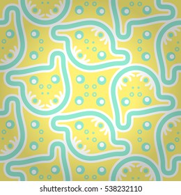 Soft yellow decorative seamless pattern in alien style. Vector background. Vivid, symmetric design for surface, game, fabric or other purpose.