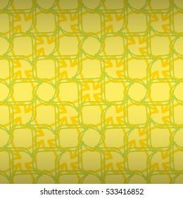 Soft yellow fancy seamless pattern background in mesh-work style. Equable tessellated repeatable backdrop. Colorful, contrast design for web, banner, surface or other purpose. Actual tracery.