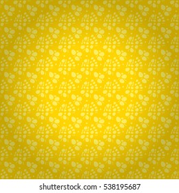Soft yellow fancy seamless pattern in Rorschach test style. Colored, graphical design for surface, textile, packing-paper or other purpose. Compound tessellated repeatable backdrop. Vector background.