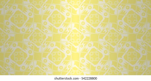 Soft yellow fancy seamless pattern in tribal style. Modern decor. Vector background. Shining, symmetrical design for banner, ads, textile or other purpose.