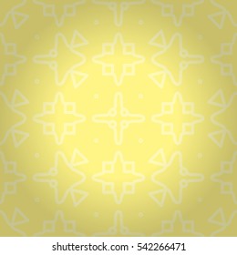 Soft yellow fancy seamless pattern in alien style. Shining, symmetrical design for textile, wallpaper, surface or other purpose. Complex mosaic repeatable backdrop.