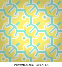 Soft yellow geometric seamless pattern in maze style. Vivid, symmetric design for packing-paper, textile, game or other purpose. Intricate tessellated repeatable backdrop. Vector background.