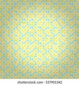 Soft yellow geometric seamless pattern in labyrinth style. Vector background. Colored, symmetrical design for fabric, web, carpet or other purpose.