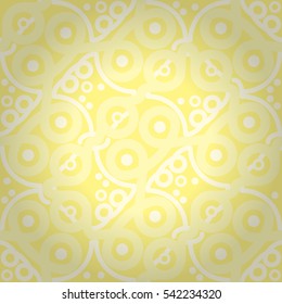 Soft yellow geometrical seamless pattern in inwrought style. Retro tracery. Vivid, contrast design for fabric, game, ads or other purpose.