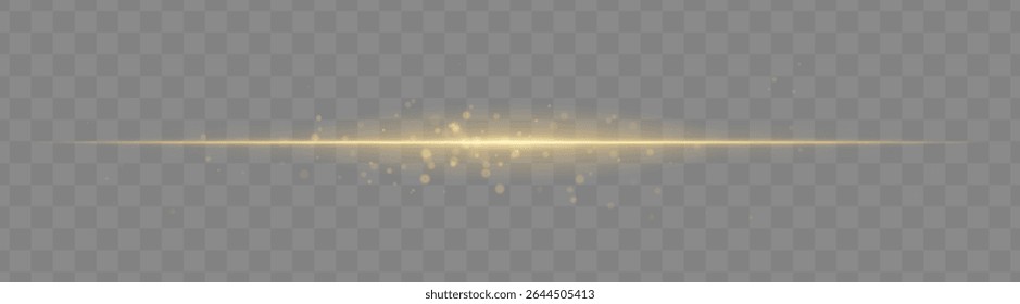 Soft yellow light beam with glowing spark particles on transparent background. Delicate horizontal flare ideal for fantasy effects, magic transitions, or elegant light overlays.