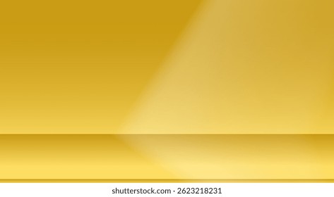 Weich gelber minimalistischer Hintergrund mit subtilen Schatten und gelber Basis. Ideal für Produktpräsentationen, Sommerszenen, Küchenpodien, Innenraumphotos und moderne abstrakte Designpräsentationen.