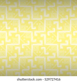 Soft yellow ornamental seamless pattern background in maze style. Clean mosaic repeatable backdrop.