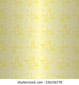 Soft yellow ornamental seamless pattern in pipeline style. Classic design. Flat puzzle repeatable backdrop. Vector background. Bright, symmetric design for fabric, web, wallpaper or other purpose.