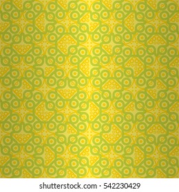 Soft yellow ornamental seamless pattern in node style. Retro motif. Colorful, graphical design for ads, web, surface or other purpose. Knotty puzzle repeatable backdrop. Vector background.