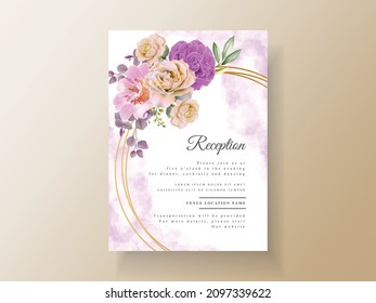 Soft yellow and purple flowers wedding invitation card
