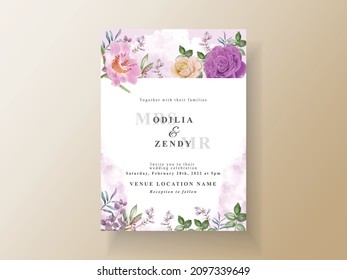 Soft yellow and purple flowers wedding invitation card