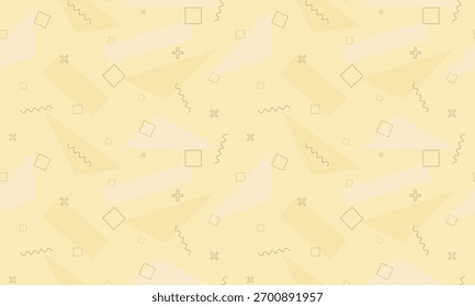 Weich gelber nahtloser Hintergrund mit einem spielerischen Retro-Muster mit verschiedenen geometrischen Formen