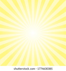 Soft yellow sunburst background. Canary yellow and white color burst horizontal background. Vector illustration. Retro bright backdrop. Sunny poster or placard. 