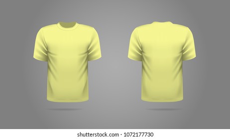 Soft yellow T-shirt template vector, front and back view. 