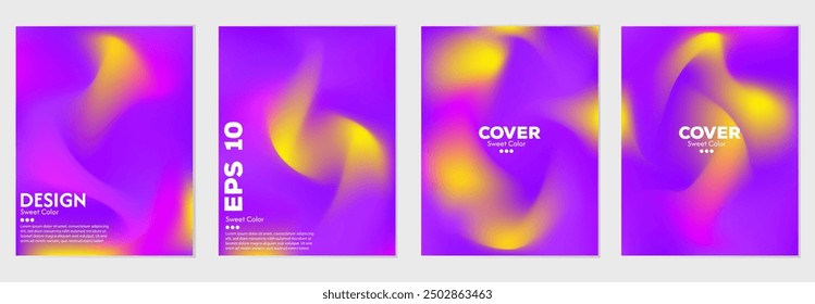Diseño de cubierta de fondo abstracto púrpura de ondas amarillas suaves. Establece el gradiente del póster desnudo. Luz Abstractas, en EPS 10