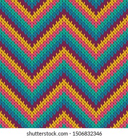 Soft zigzag chevron stripes christmas knit geometric vector seamless. Scarf knit tricot  fabric print. Norwegian style seamless knitted pattern. Handicraft backdrop.