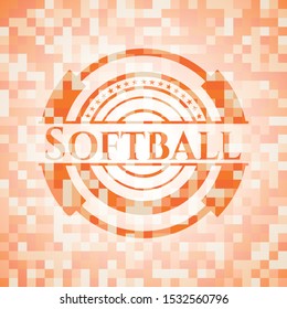 Softball abstract orange mosaic emblem with background