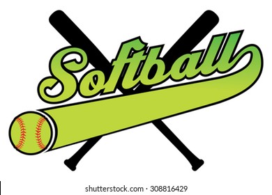 Softball With Banner and Ballr is an illustration of a softball design with a softball, bats and text. Includes a tail or ribbon banner for your own team name or other text. Great for t-shirts.