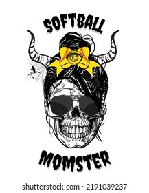 softball baseball momster skull vector graphic design halloween