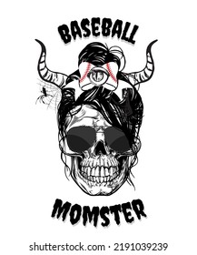 softball baseball momster skull vector graphic design halloween