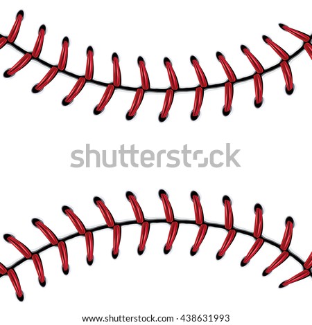 Softball, baseball red lace over white background.