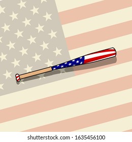 Softball Bat with American Flag and Background vector Illustration for template design