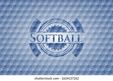 Softball blue polygonal badge. Vector Illustration. Detailed.