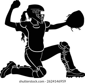 Softball Catcher Silhouette in Action