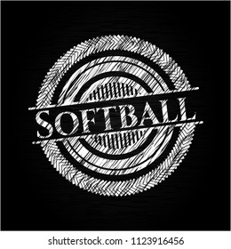 Softball chalkboard emblem on black board