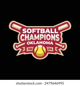 Softball champions oklahoma logo badge as vector graphic design. Best for textile print sport tshirt design