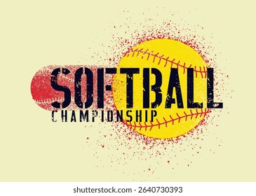 Softball Championship typographical grunge style poster design. Vector illustration.