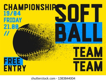 Softball Championship typographical style poster. Vector illustration.