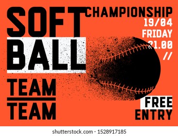 Softball Championship typographical style poster. Vector illustration.