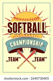 Softball Championship typographical vintage style poster design. Vector illustration.