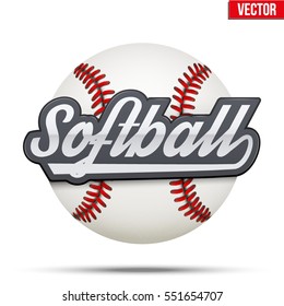 Softball Circle label. Ball and tag Isolated on white background. Sporting Symbol and mascot. Vector Illustration