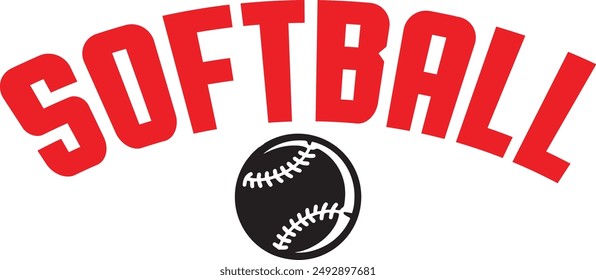 Softball clip art design on plain white transparent isolated background for card, shirt, hoodie, sweatshirt, apparel, tag, mug, icon, poster or badge